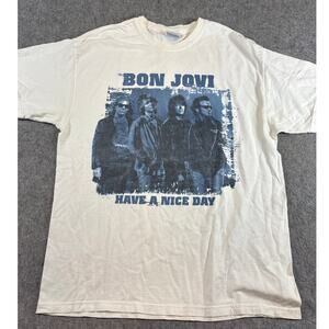 VINTAGE Y2K Bon Jovi Band Shirt Men White Have A Nice Day Concert Tour Tee Large